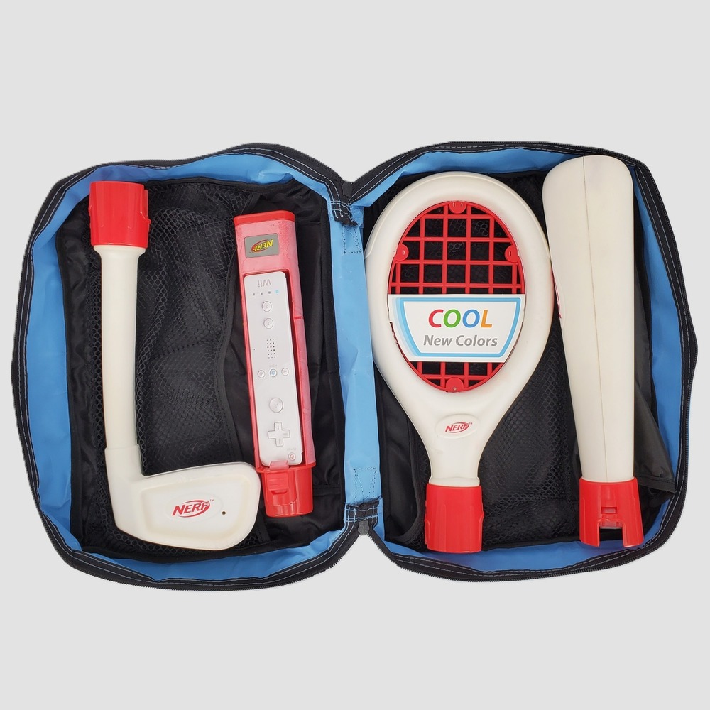 Nerf Nintendo Wii Sports Accessory Kit Tennis Racket Golf Club Baseball Bat Case